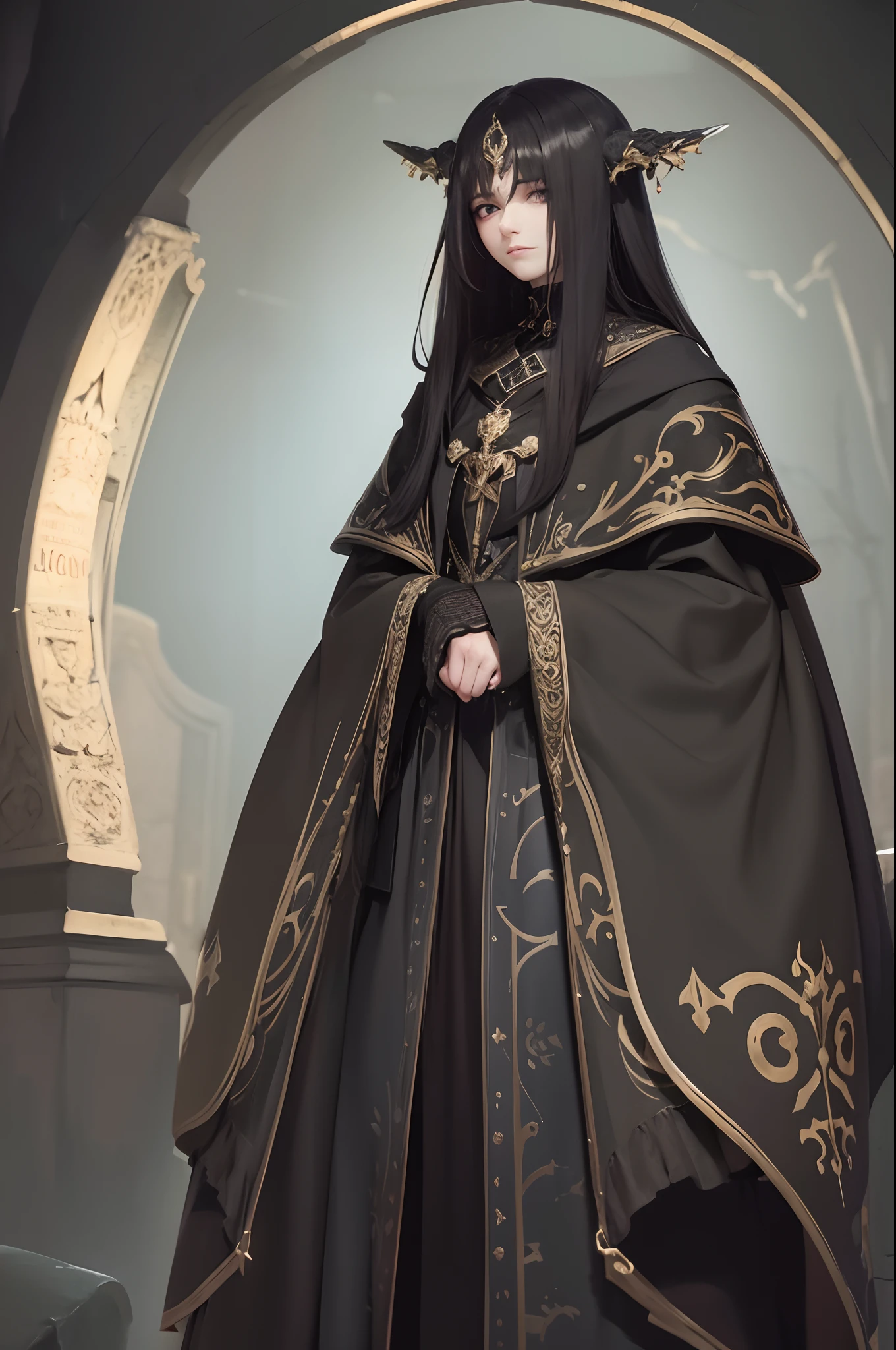 nevoa toxica, castelo, vestes longa,detalhes em prata ,8K, old robes, dark necromancer, detalhado, alto detalhes, vestes velha, cajado de poder, masmorra, escuridao