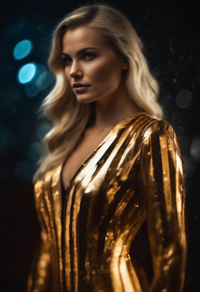 A detailed image of | a beautiful blonde woman dressed in bytes of data - extra shine theme |, rich colors, Cinematic