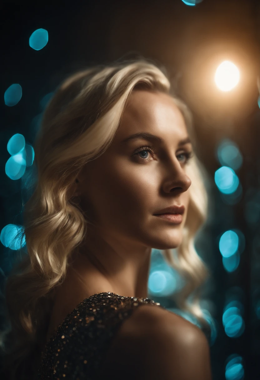 full body photo of Her otherworldly high fashion portrait seen Behind illusory diaphanous blacklight starry isometric patterned screen desert cosmic sky, unexpected elements, fashion photography, low angle photography