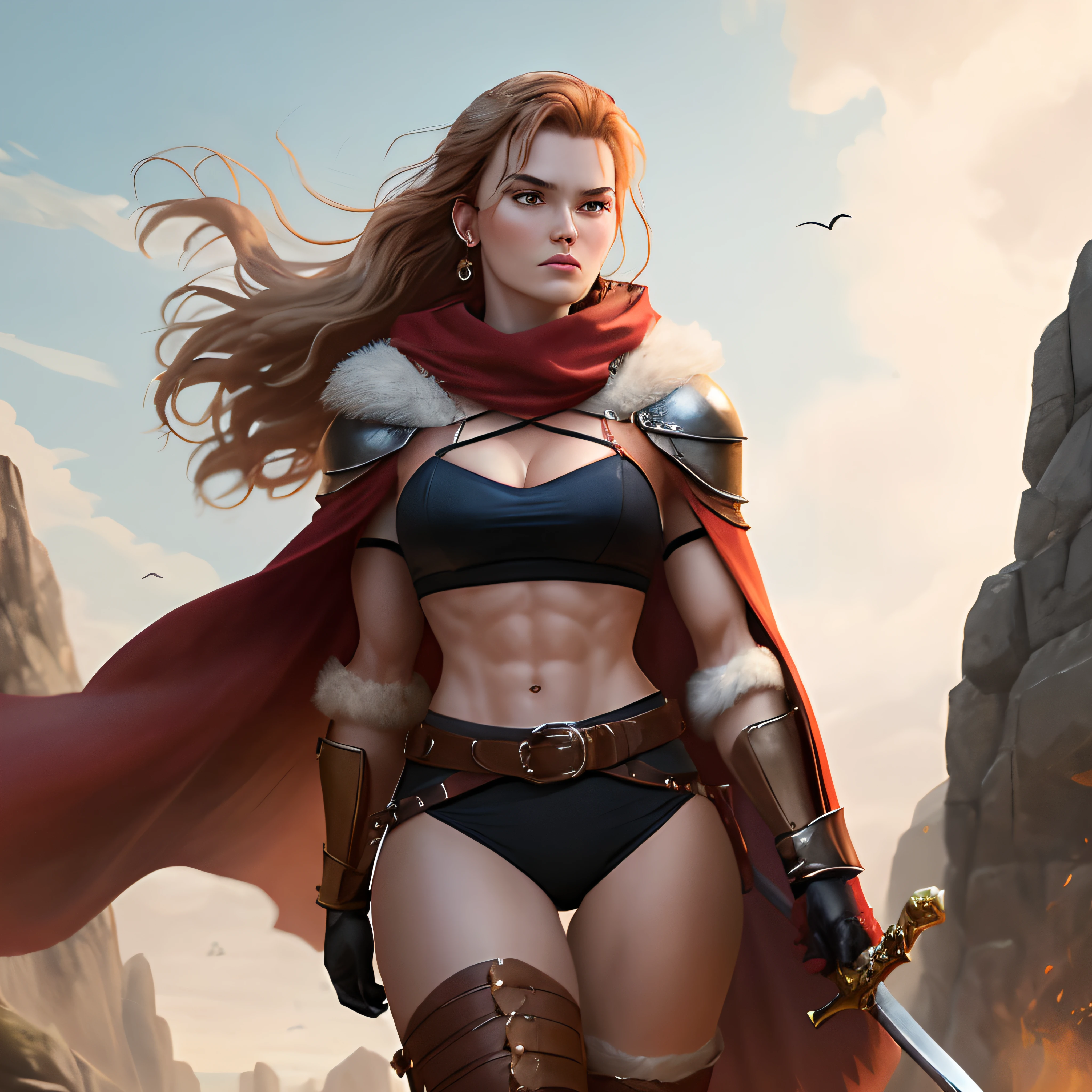 I don't know why but I've just had a crazy moment of absolute clarity. I know what Bara looks like.
Blonde hair wild and unkept, built like a true warrior, muscles must show and look developed, feminine form still prevalently noticeable, so abs arms legs and shoulders should show definition but not compromise her overall feminine appearance, she will be tall but not towering. Say 5'8" maybe 5"10 max. She should wear leather armor but crafted to fit the barbarian fantasy. I'd say gloves with fur ends going halfway up her forearm to act as protective layer and defense. Possible metal lining above the leather on the forearm before the fur. Like gauntlets and nord armor gloves mixed. Her top should be a leather bikini top pulled tight. The back of it coming up into the shoulders slightly should be fur as well like King Graysull Masterverse. Her bottom should as well be a leather bikini bottom. A belt above the bikini should curve back and become a drape like battle skirt. Only back not front. Possible fur line top of belt but I'm not sold on that yet. The belt should be where she keeps Hooks and such should line the belt so she can hang money sacks, parcels, sword sheath and whatever else I determine is needed. Her boots should be long. Come up as high as the middle of her leg above her knee. Also leather to maintain the brown tan color scheme that will flash well to bring out the fur and hair. Fur lining at top of boots as well. Not decision as to overall style of boots yet. Buckles, straight, ties, straps, or whatever. Also fighting about heels. Heels make no since but Xena, Red Sonja, and Teela all have them so maybe. She also wears a long cape that is the skin of an animal. It allows her a hood and there are clips that unfold the cape for use like a coat as it has sleeves with clipped right and closes up if needed. Animal hide is like that of a Husky (not appearance) so it holds heat but can also reflect heavy sun. She should have blue eyes that cut hard and a coupl