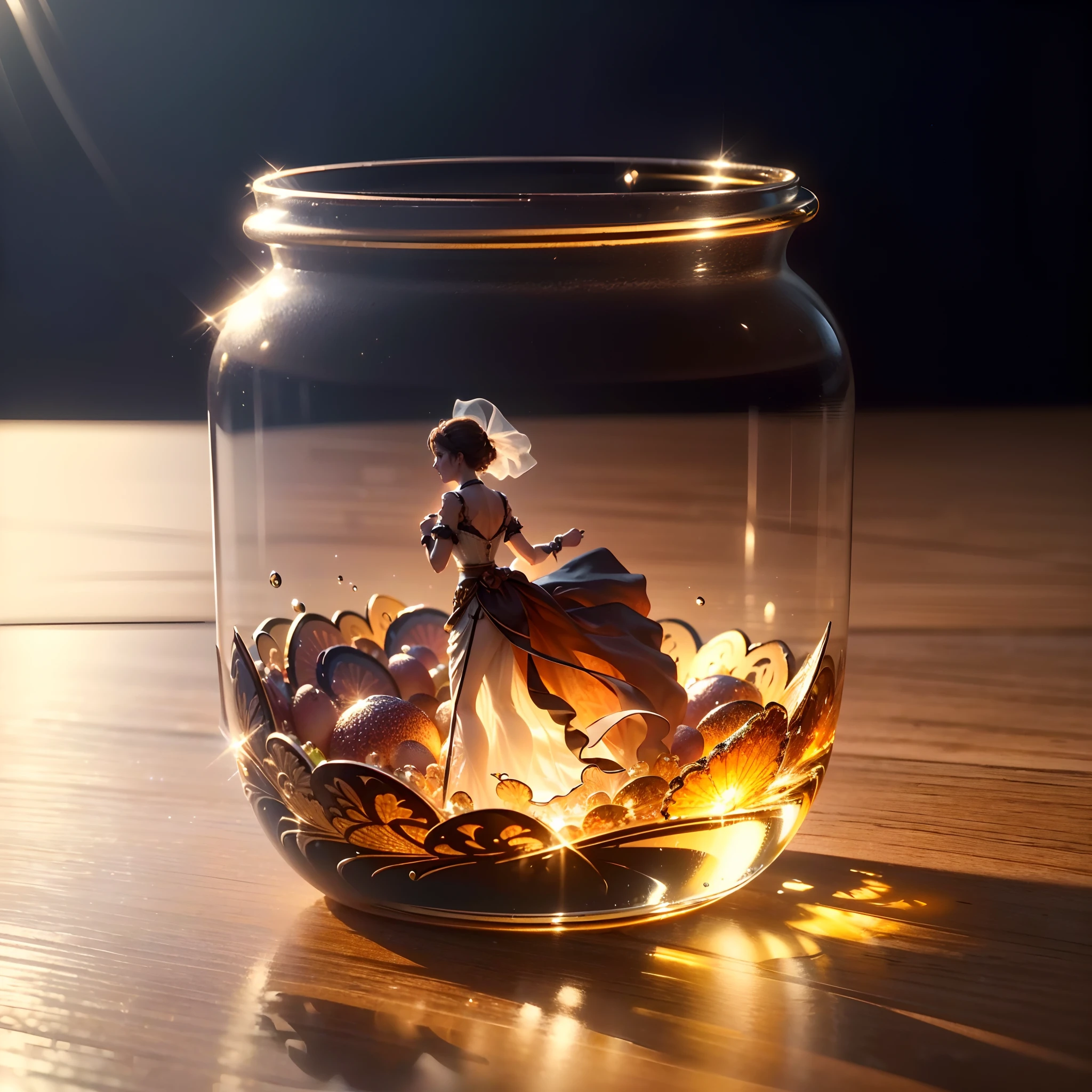 (Best quality,4K,8K,A high resolution,Masterpiece:1.2),Ultra-detailed,(Realistic,Photorealistic,photo-realistic:1.37),Stylized:1.3,Translucent glass containers,Women's silhouette,Impeccable lighting and shading,Contrast brightness，Ultra-clear details，ultra - detailed，highest  quality，best qualtiy