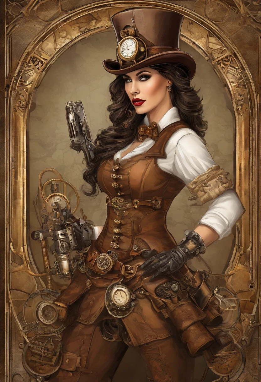 There's a woman wearing a Steam Punk hat and holding a gun.., Steampunk, usando trajes Steampunk, meninatora steampunk, (Steampunk), ( Steampunk ), estilo steampunk, Steam-punk, Steampunk Fiction, steampunk aesthetic, uma deusa Steampunk bonita, steampunk mulher anime bonita, Steampunk, fantasia Steampunk, estilo de fantasia steampunk, arte steampunk, arte digital steampunk, roupas Steampunk