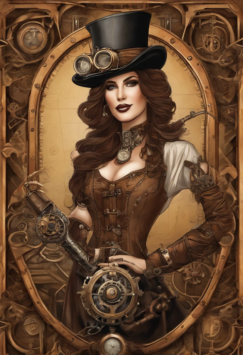 There's a woman wearing a Steam Punk hat and holding a gun.., menina Steampunk, usando trajes Steampunk, menina inventora steampunk, (Steampunk), ( Steampunk ), estilo steampunk, Steam-punk, Steampunk Fiction, steampunk aesthetic, uma deusa Steampunk bonita, steampunk mulher anime bonita, Steampunk, fantasia Steampunk, estilo de fantasia steampunk, arte steampunk, arte digital steampunk, roupas Steampunk