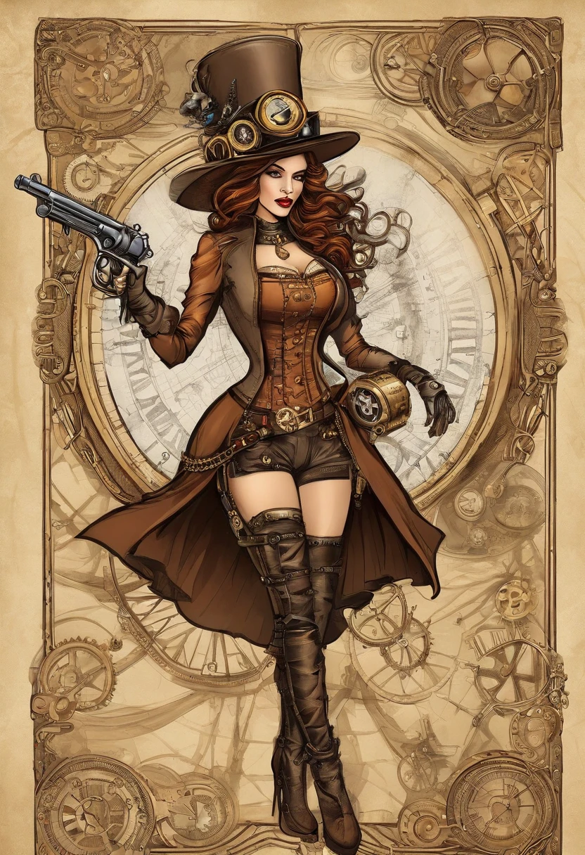 There's a woman wearing a Steam Punk hat and holding a gun.., menina Steampunk, usando trajes Steampunk, menina inventora steampunk, (Steampunk), ( Steampunk ), estilo steampunk, Steam-punk, Steampunk Fiction, steampunk aesthetic, uma deusa Steampunk bonita, steampunk mulher anime bonita, Steampunk, fantasia Steampunk, estilo de fantasia steampunk, arte steampunk, arte digital steampunk, roupas Steampunk