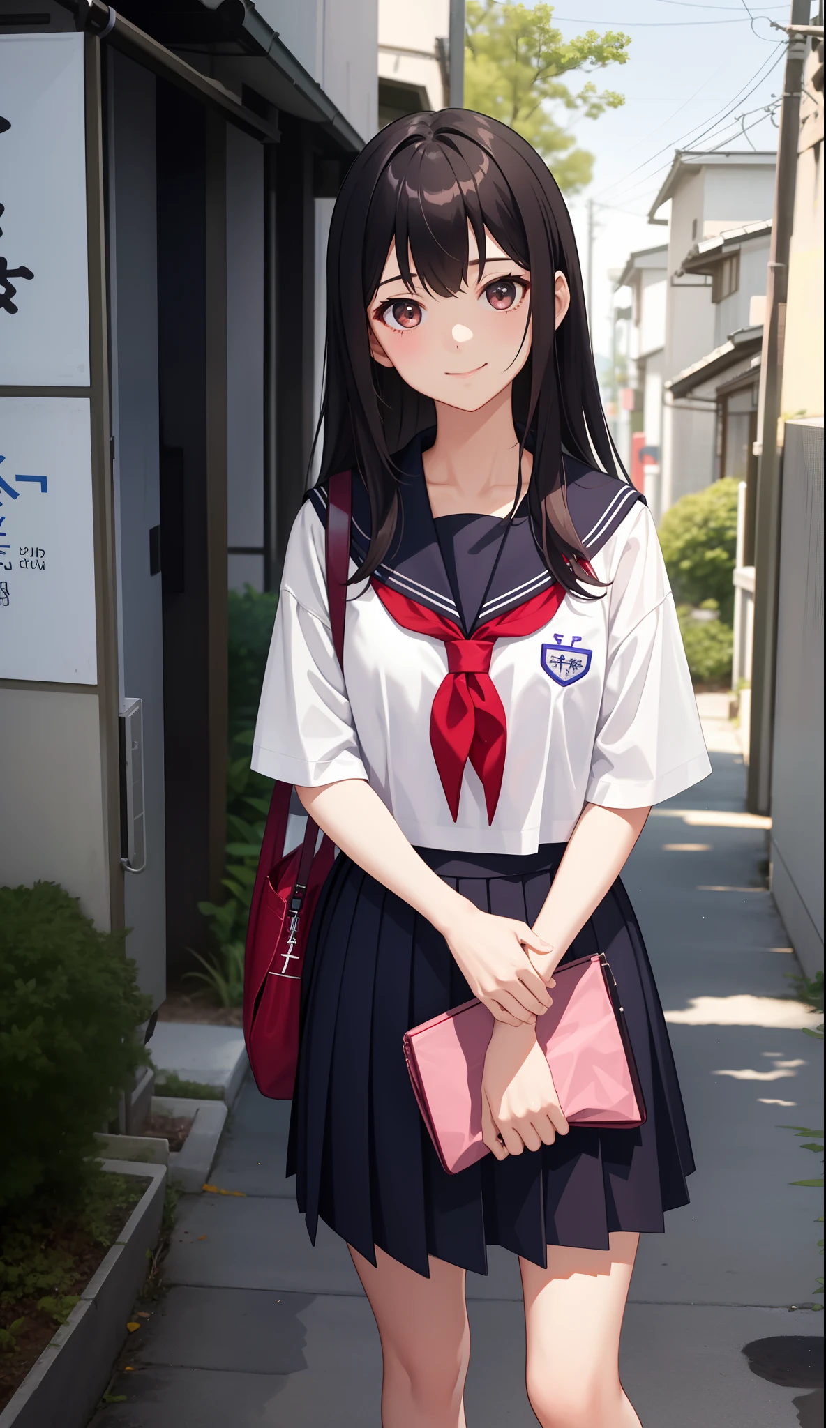 1girl in、AS-Adult、A smile、The shirt、skirt by the、(small tits)Chilarism、Japan High School Student Uniform、serafuku、summer clothing、Walking with a thigh、Upper body portrait、