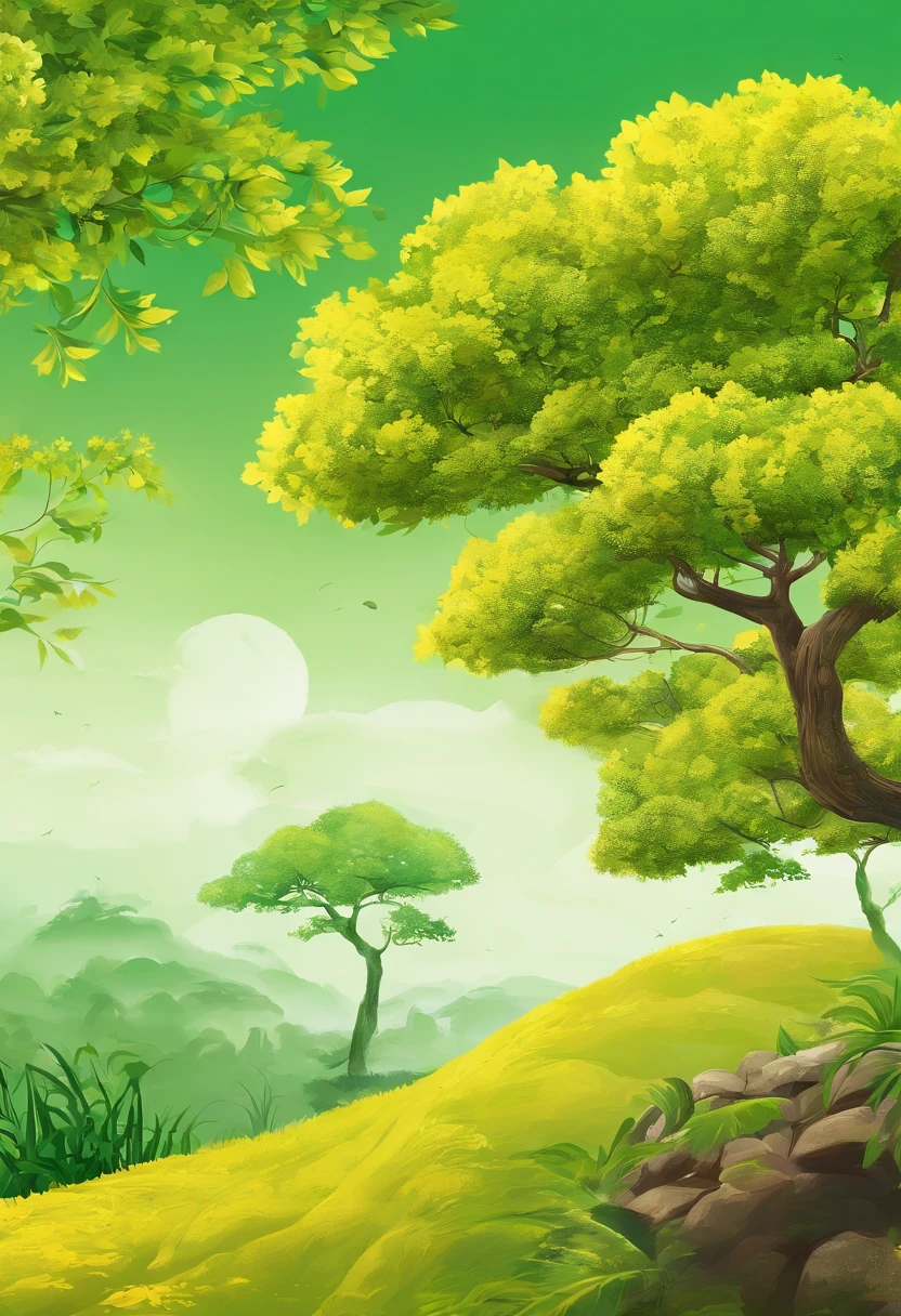 there is a picture of a yellow background with leaves, yellow theme, green and yellow colors, with a yellow green smog sky, yellow and green, yellow background, yellow and green scheme, background:  green and yellow tones, green and yellow, wallpaper - 1 0 2 4, assam tea village background, yellow battlefield theme, yellow magic theme