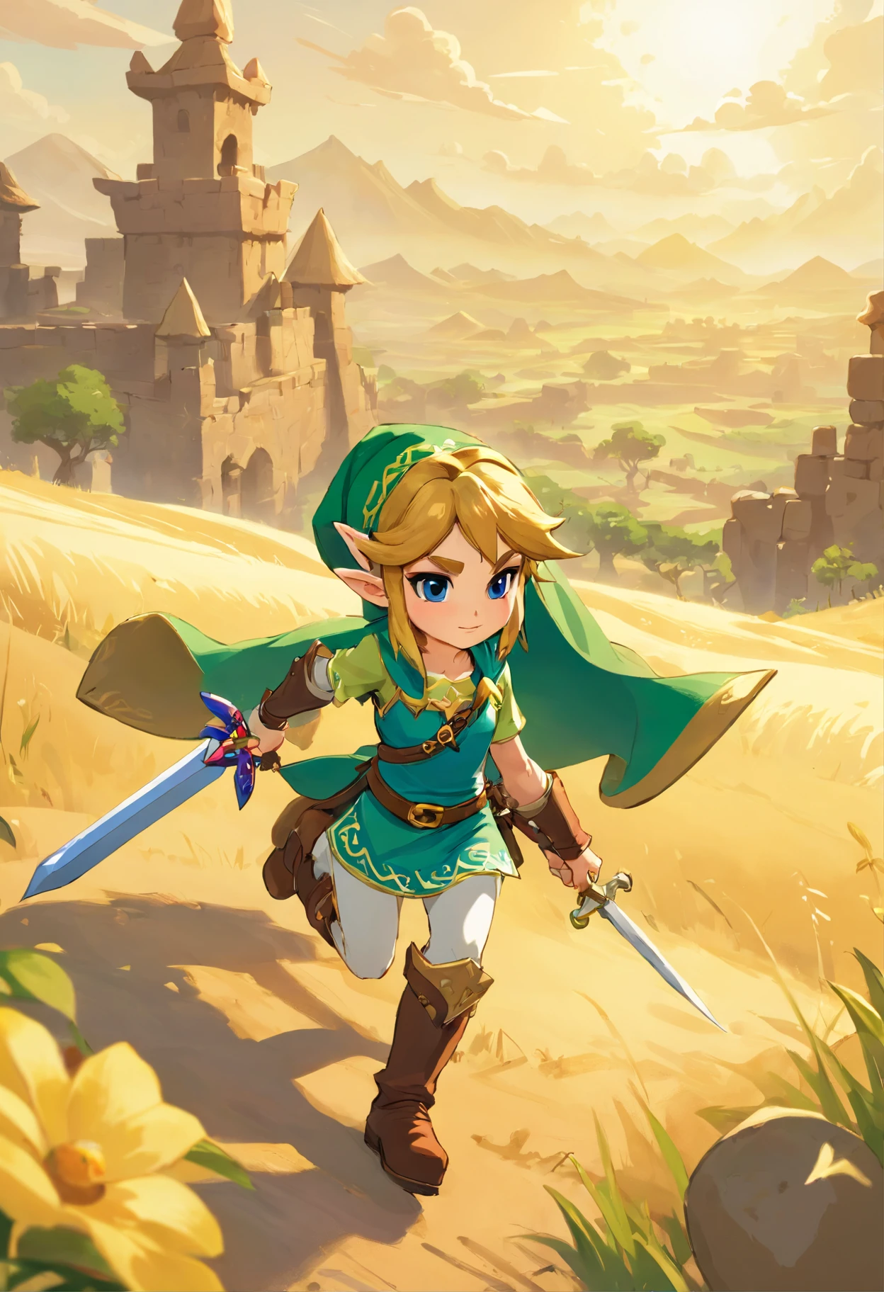 corpo inteiro, pessoa para o jogo zelda, The Zelda Manega, Man, personagem zelda ff, No estilo de Ian McQue, Temmie Chang, figurino estiloso, Romanetian depictions of the desert, Jean-Baptiste Monge, Academy of Science