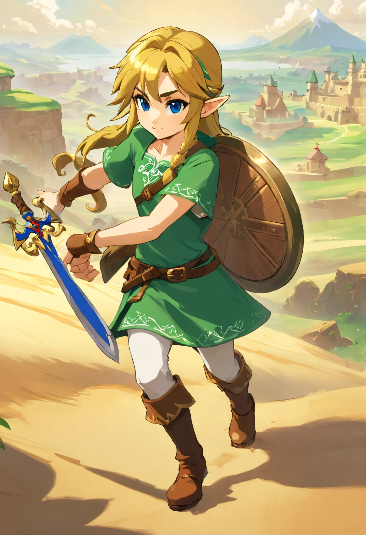 corpo inteiro, pessoa para o jogo zelda, The Zelda Manega, Man, personagem zelda ff, No estilo de Ian McQue, Temmie Chang, figurino estiloso, Romanetian depictions of the desert, Jean-Baptiste Monge, Academy of Science