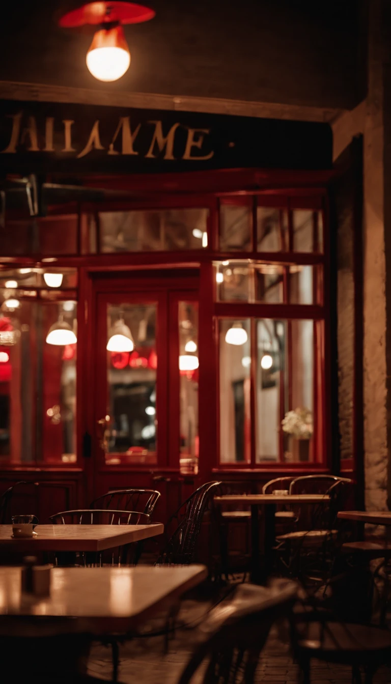 a cafe with a terrace and a sign that says “JAIME” in red letters
