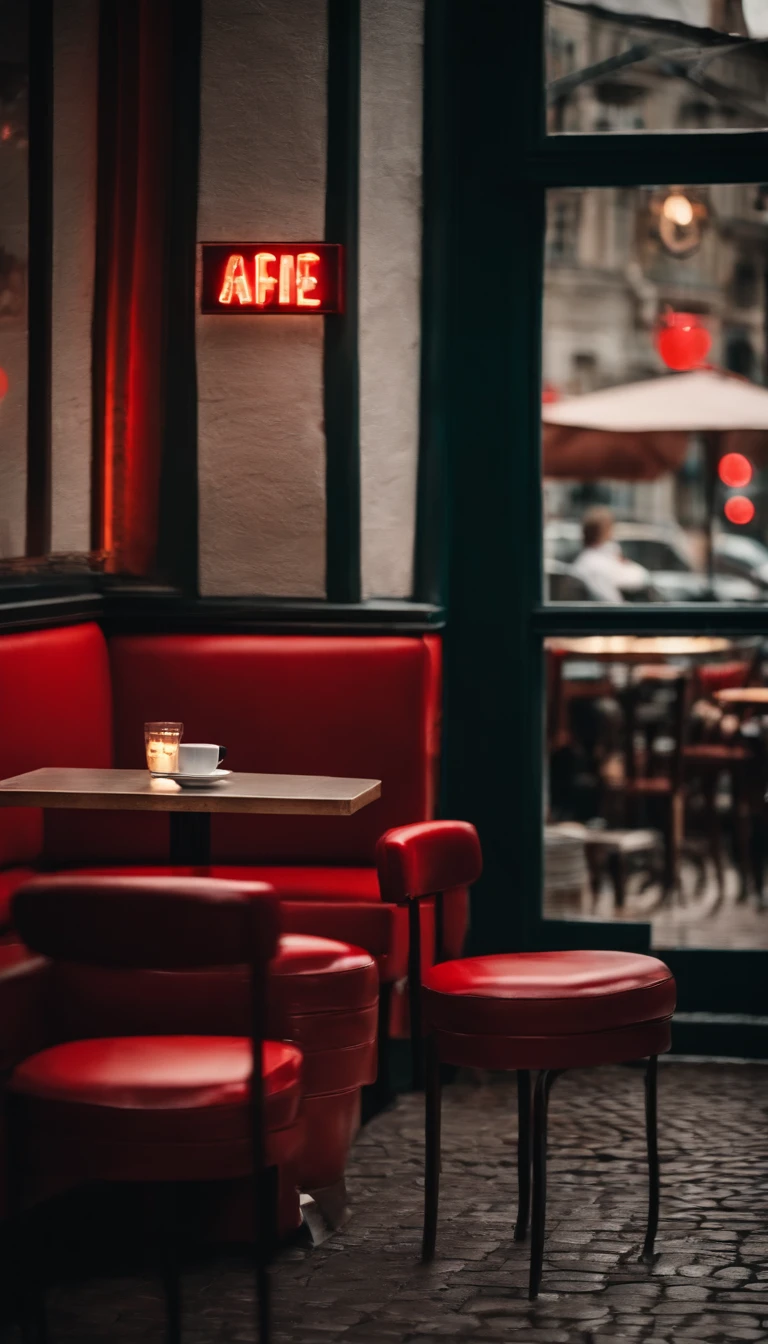 a cafe with a terrace and a sign that says “JAIME” in red letters