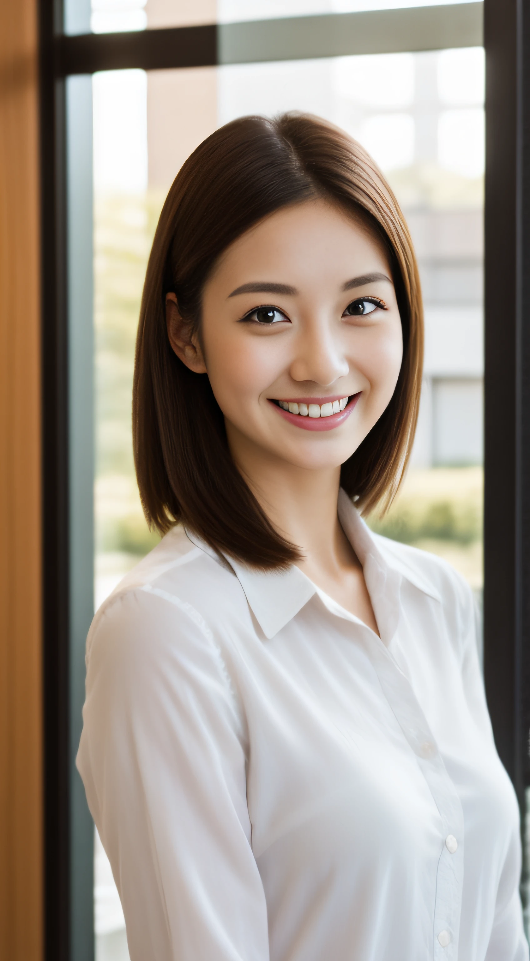 Receptionist、business sui、Company lobby、by the window、hiquality、A hyper-realistic、healthy、Smiling expression、Slender perfect figure、Japan beauties、beautidful eyes、face perfect、Beautiful skin