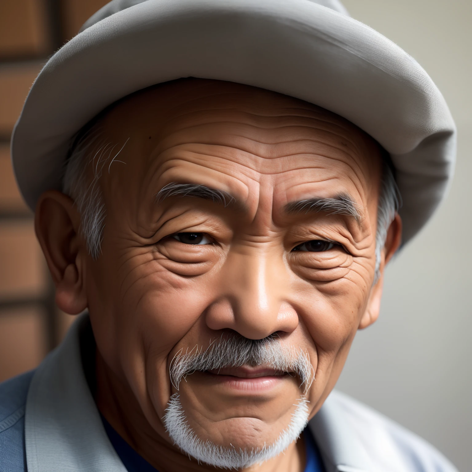 Asian old man,45 degree angle,head