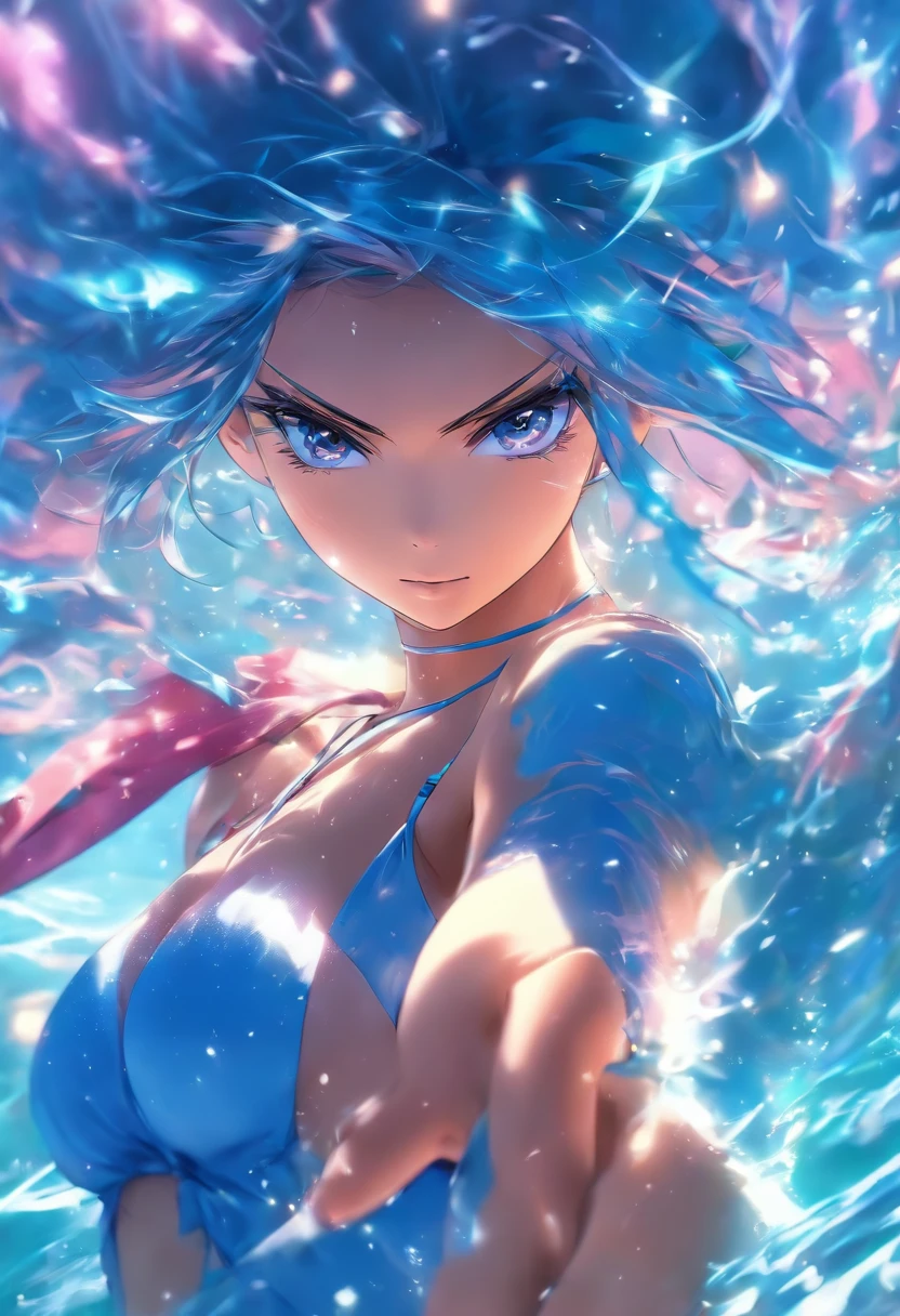 a close up of a woman in a bikini top and a blue jacket, seductive anime girl, beautiful alluring anime woman, beautiful anime woman, beautiful anime girl, attractive anime girl, anime girl, beautiful alluring anime , anime woman, anime goddess, pretty anime girl, sexy girl, (anime girl), beautiful anime style, anime girls, an anime girl