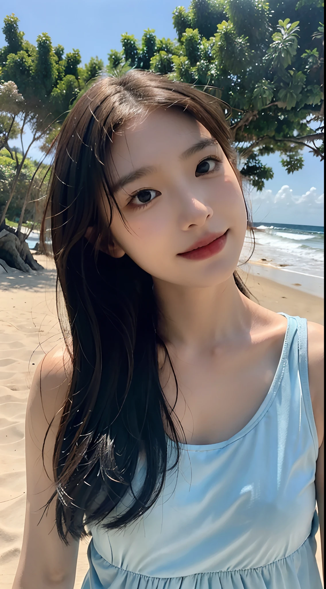 。 Behind her, Blue sky and white clouds give off warm sunshine, Intertwined with the sound of waves crashing on the beach. She gently raised her head, Smile and stare into the distance, Her eyes reveal hints of mystery and longing.
The surrounding scenery is also heartwarming. Fine grains of sand on the beach shimmer with golden light, With small waves in the breeze. The blue ripples of the sea are、Gives off a clear and quiet feeling. The distant island is surrounded by greenery, And green trees々is reflected in the blue sea, Like a beautiful picture.
This painting is not only a depiction of beauty, but also、a person々Brings inner peace and dreams to. Through an 8K resolution display, All details and colors are displayed so realistically, As if you can feel the warmth of the sun and the sea breeze.
The girl's posture and facial expressions exude confidence and independence, And her beauty is not only on the outside, but also inside. Her impressive beauty is like a ray of light, Attracting all of heaven and earth.
Presented in 8K resolution, this masterpiece is、Through perfect detail and high-quality representation、a person々It makes you feel the touch of beauty and charm of art. Present the dream scene on the beach to the audience in a more realistic way, a person々Make you feel like you're in it, Enjoy beauty and freedom.