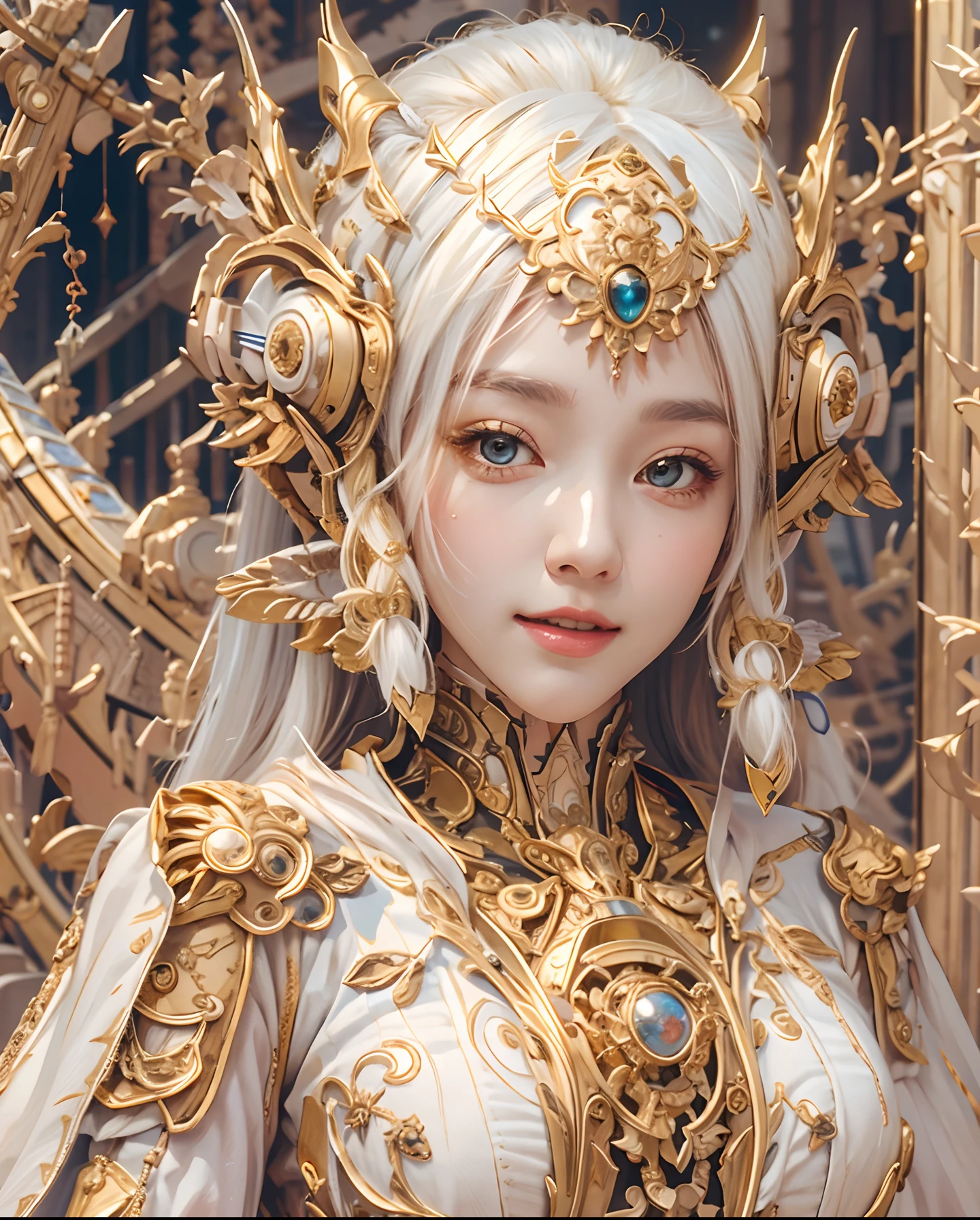 Ivory Gold AI、spaceships、stele、２５Old Female、１girl with、Look at the viewer、smil、Finish as shown in the photo