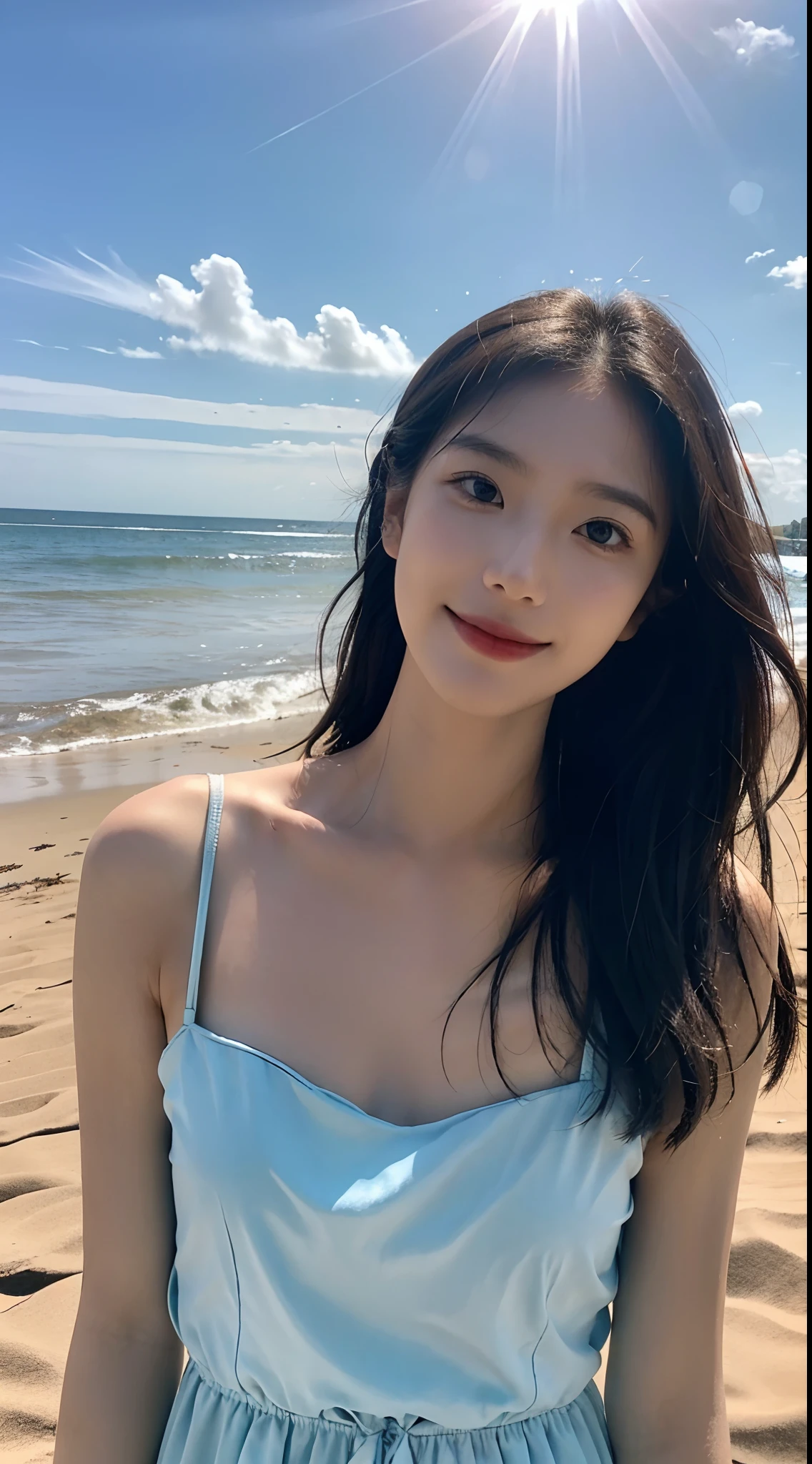 。 Behind her, Blue sky and white clouds give off warm sunshine, Intertwined with the sound of waves crashing on the beach. She gently raised her head, Smile and stare into the distance, Her eyes reveal hints of mystery and longing.
The surrounding scenery is also heartwarming. Fine grains of sand on the beach shimmer with golden light, With small waves in the breeze. The blue ripples of the sea are、Gives off a clear and quiet feeling. The distant island is surrounded by greenery, And green trees々is reflected in the blue sea, Like a beautiful picture.
This painting is not only a depiction of beauty, but also、a person々Brings inner peace and dreams to. Through an 8K resolution display, All details and colors are displayed so realistically, As if you can feel the warmth of the sun and the sea breeze.
The girl's posture and facial expressions exude confidence and independence, And her beauty is not only on the outside, but also inside. Her impressive beauty is like a ray of light, Attracting all of heaven and earth.
Presented in 8K resolution, this masterpiece is、Through perfect detail and high-quality representation、a person々It makes you feel the touch of beauty and charm of art. Present the dream scene on the beach to the audience in a more realistic way, a person々Make you feel like you're in it, Enjoy beauty and freedom.