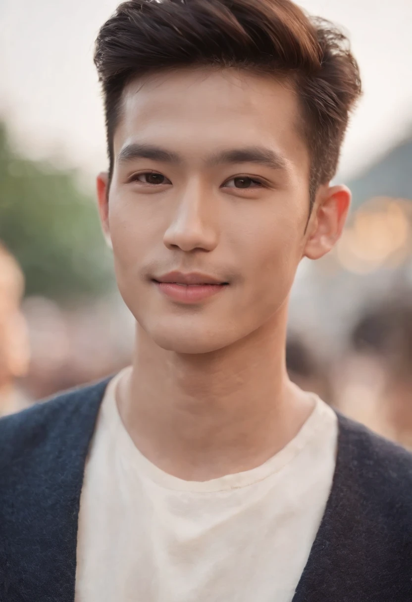 thailand，Male celebrities，Fashionable hipsters，Delicate facial features，Handsome，rays of sunshine，（Toothy smile 1.1），white teeth，Asian superstar，Close-up of portraits，Real Human，Ultra photo realsisim，photore，Hyper-realistic，Ultimate skin