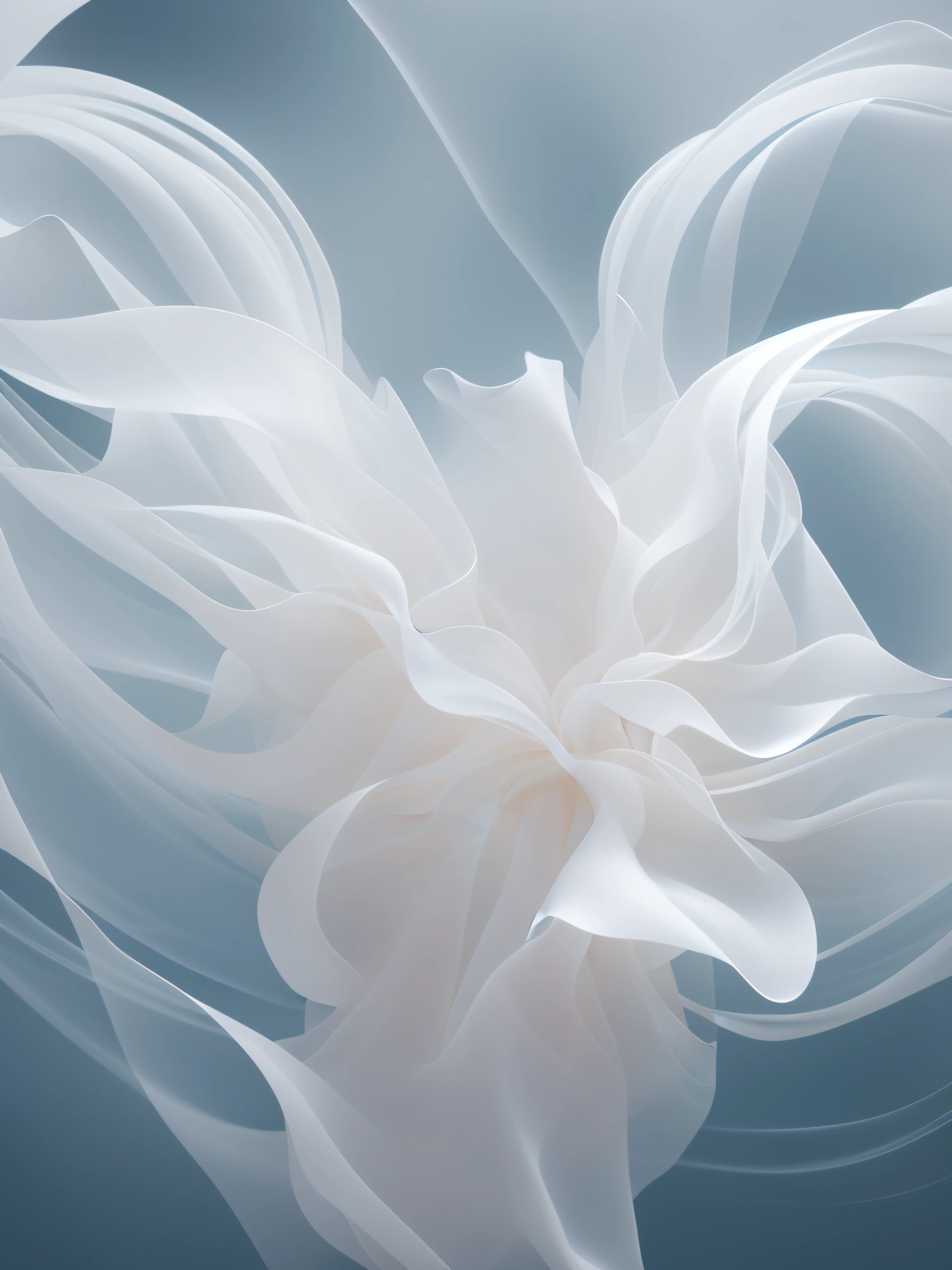 There is a white cloth，There is a flower on it, silk flowing in wind, Flowing fabric, flowing white robe, endless flowing ethereal drapery, soft translucent fabric folds, beautiful flowing fabric, Flowing realistic fabric, draped in flowing fabric, abstract white fluid, white cloth in wind shining, flowing silk sheets, flowing material, soft organic abstraction, flowing cloth and smoke