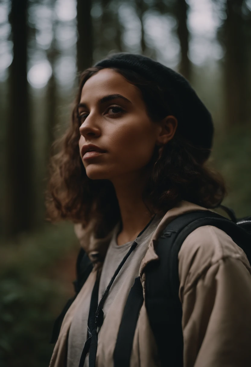 Hiker, in the style of rap aesthetics, schizocore, girl, photo taken with fujifilm superia, charly amani, oversized portraits, babycore, upper body