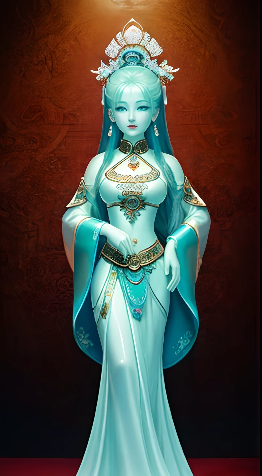 Chinese myths and tales,voyage,Jade carvings,The artwork,light,cleanness,glow effect,White Jade Woman Doll,White jade,full body Esbian,Soio, Female Doll,Clean face、A detailed face、爆乳、Big, Toned buttocks,clong legs、puff,Up-close,Sharp Focus,best qualtiy,8K分辨率,tmasterpiece,Works of masters,(Dynamic Pose:0.6),