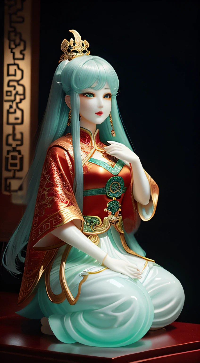 Chinese myths and tales,voyage,Jade carvings,The artwork,light,cleanness,glow effect,White Jade Woman Doll,White jade,full body Esbian,Soio, Female Doll,Clean face、A detailed face、爆乳、Big, Toned buttocks,clong legs、puff,Up-close,Sharp Focus,best qualtiy,8K分辨率,tmasterpiece,Works of masters,(Dynamic Pose:0.6),