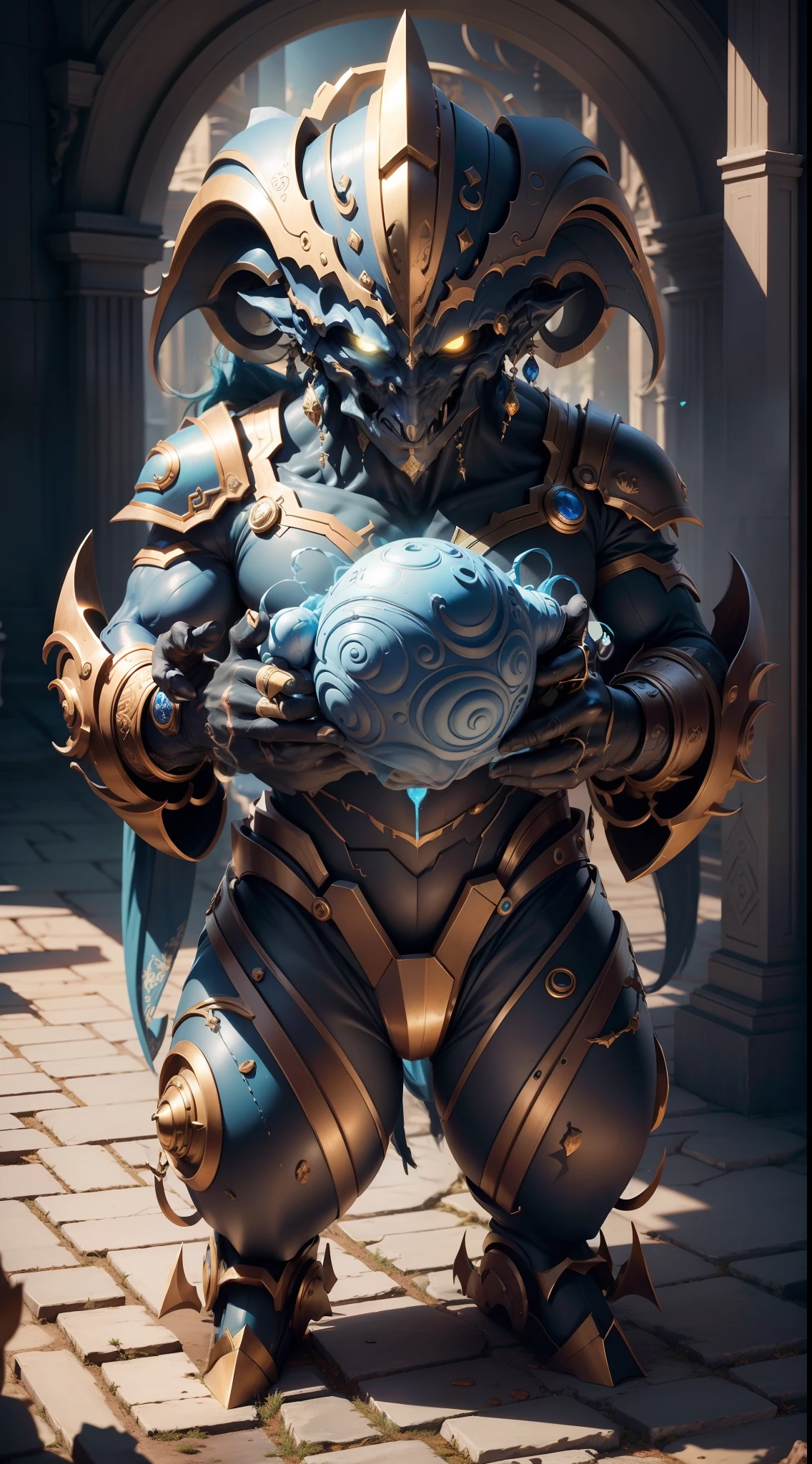 Create hyper-verbose, Best quality, A high-resolution masterpiece，Depict umbra elements，An inhumanoid figure oozing a perfect blue energy shadow, Highqualityshadow, Photorealistic,