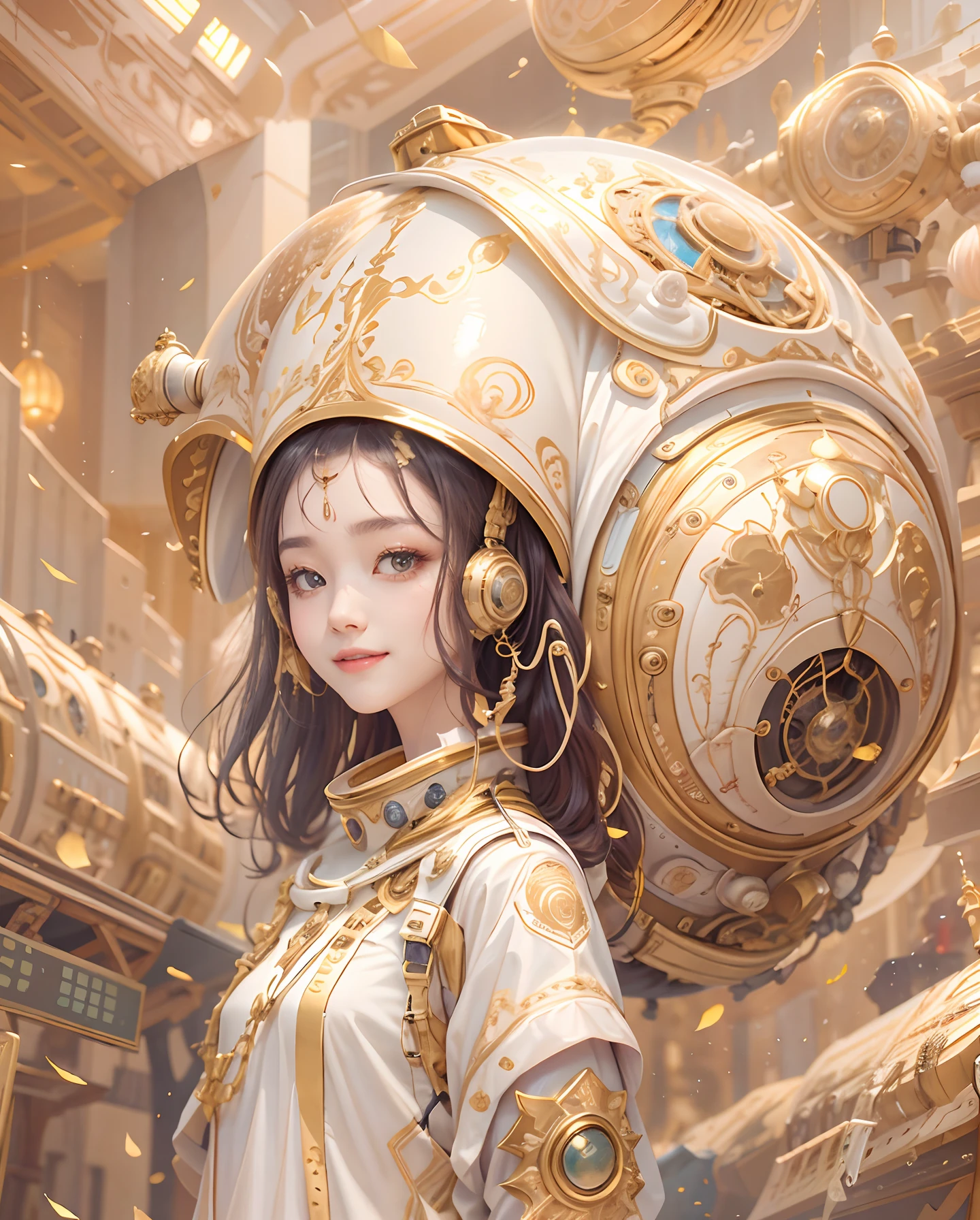 Ivory Gold AI、spaceships、stele、２５Old Female、１girl with、Look at the viewer、smil、