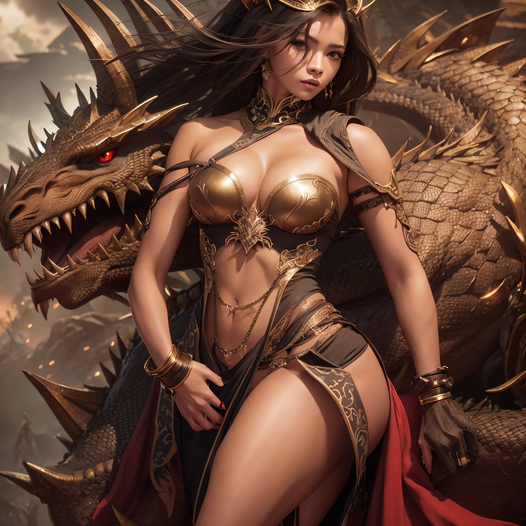 dragon woman,Sexy Body，high-detail，Cinematic lighting，