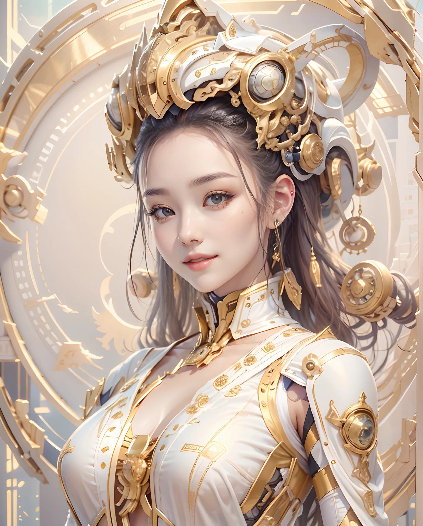 Ivory Gold AI、spaceships、stele、２５Old Female、１girl with、Look at the viewer、smil、Finish as shown in the photo、Beautuful Women、the skin is white and transparent、