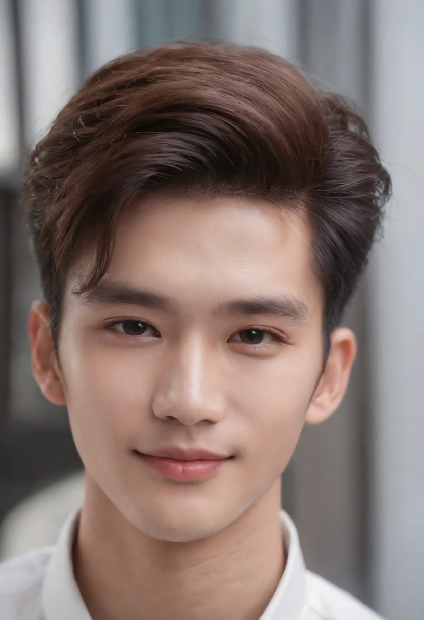 thailand，Male celebrities，Fashionable hipsters，（19 years old delicate facial features 1.3），Handsome，rays of sunshine，（Toothy smile 1.1），white teeth，Asian superstar，Close-up of portraits，Real Human，Ultra photo realsisim，photore，Hyper-realistic，Ultimate skin，White shirt，（Canon portrait lens shoots star 1.1）