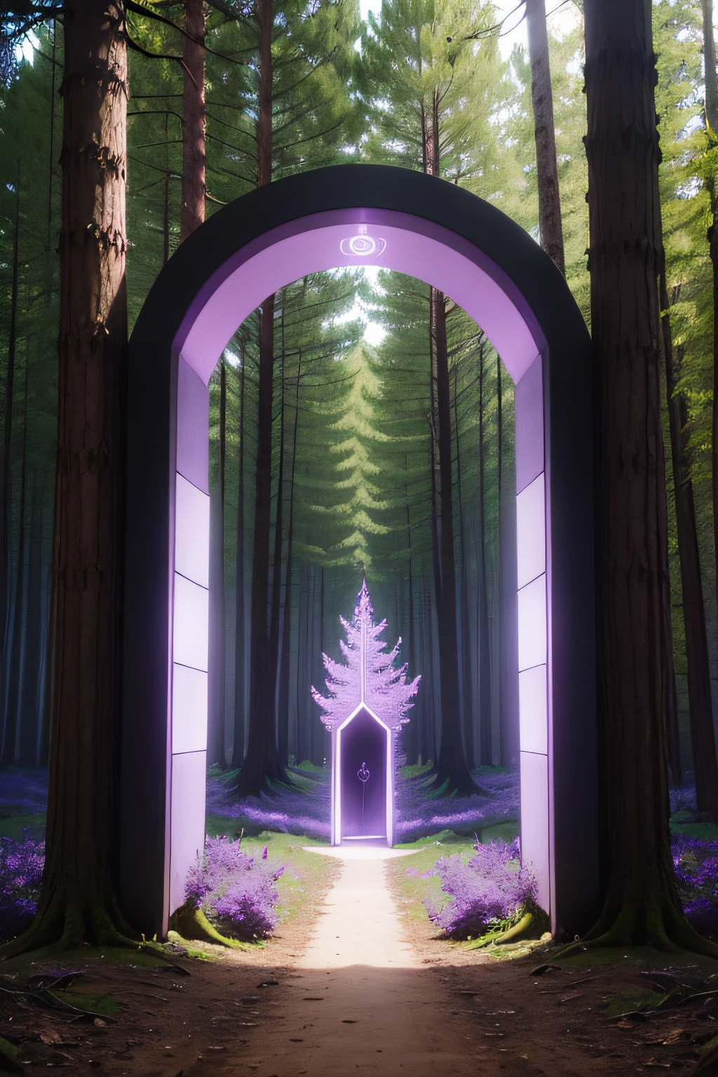 Purple portal in the middle of a forest