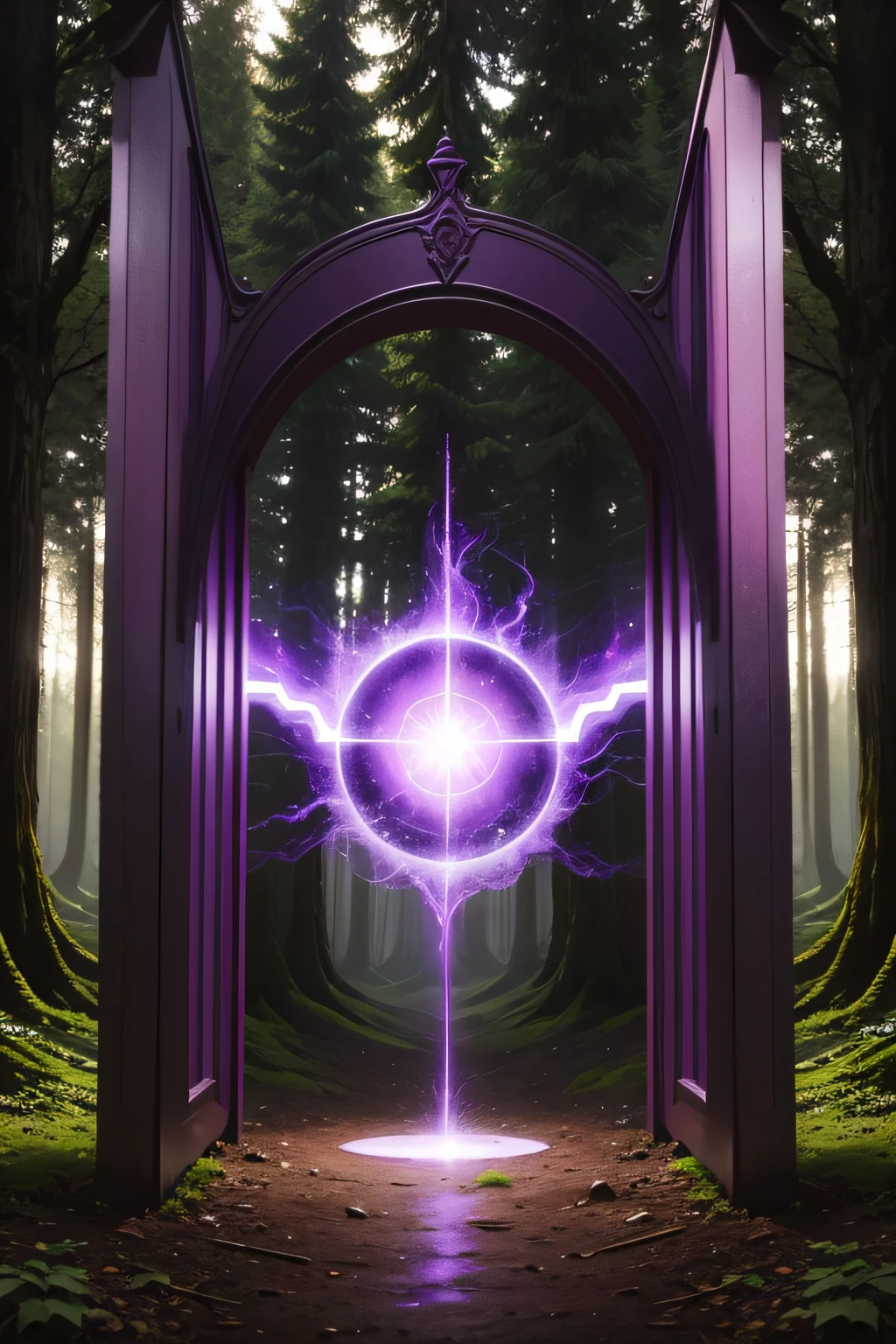 Purple portal in the middle of a forest