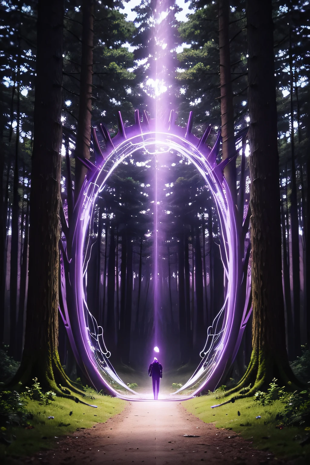 Purple portal in the middle of a forest