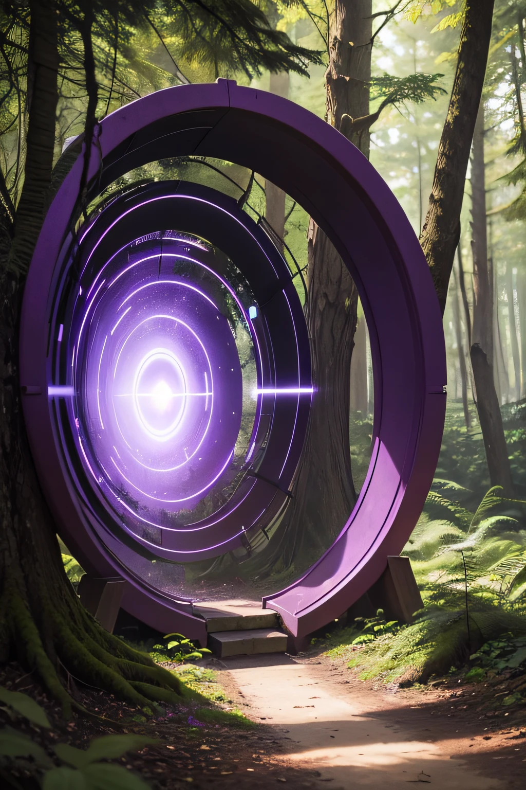 Purple portal in the middle of a forest