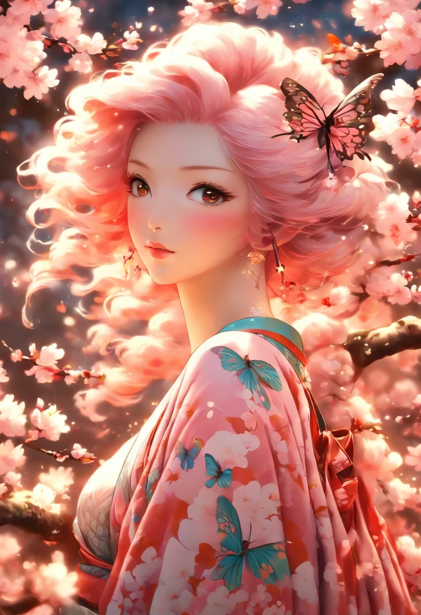 shukezouma, octane render, hdr, (hyperdetailed:1.15), (soft light, sharp:1.2), 1girl, beautiful girl, ultra detailed eyes, mature, plump, thick, painting drops, paint teardrops, woman made up from paint, entirely paint, splat, splash, long colored hair, kimono made from paint, ultra detailed texture kimono, paint kimono, paint bulb, paint drops, (hair ornaments, earrings, flowers hair ornaments, butterflies hair ornaments), outdoors, sakura trees