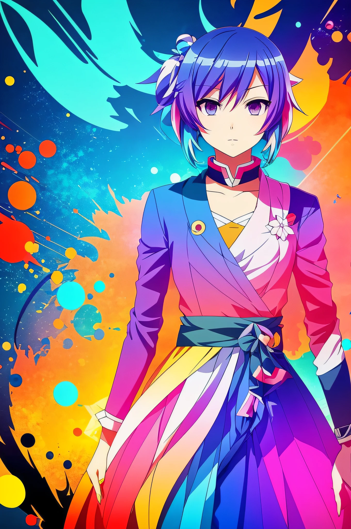 Generate an aesthetically pleasing anime character set against a captivating background, paying attention to intricate details and vibrant colors