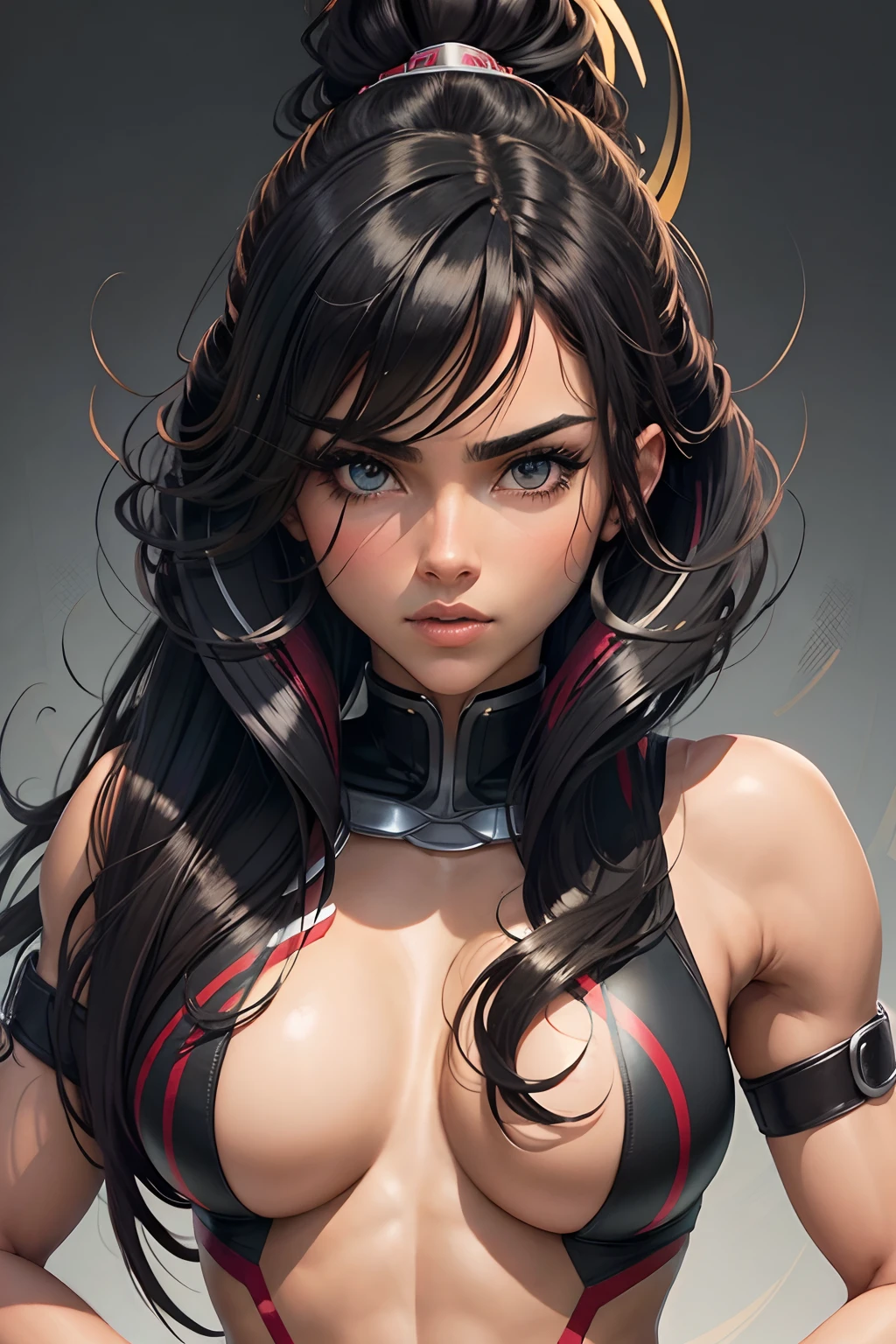 atleta anime, mulher negra, cabelos pretas com mechas azuis