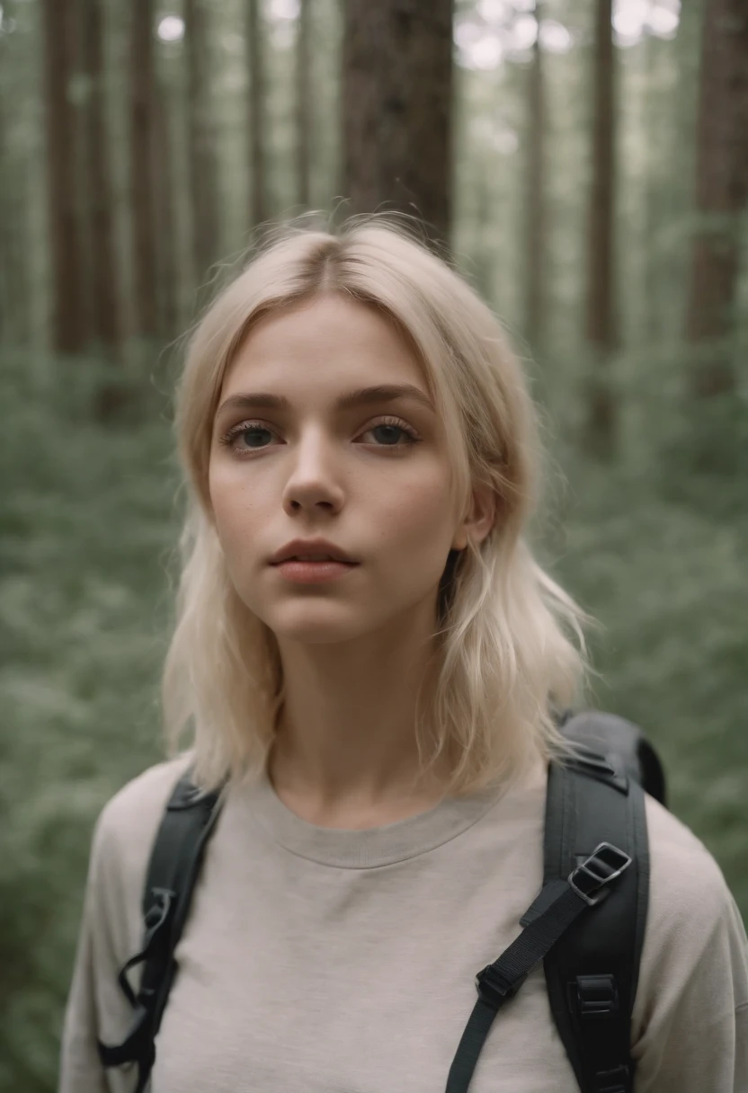 Hiker, in the style of rap aesthetics, schizocore, Blonde girl, photo taken with fujifilm superia, charly amani, oversized portraits, babycore, upper body