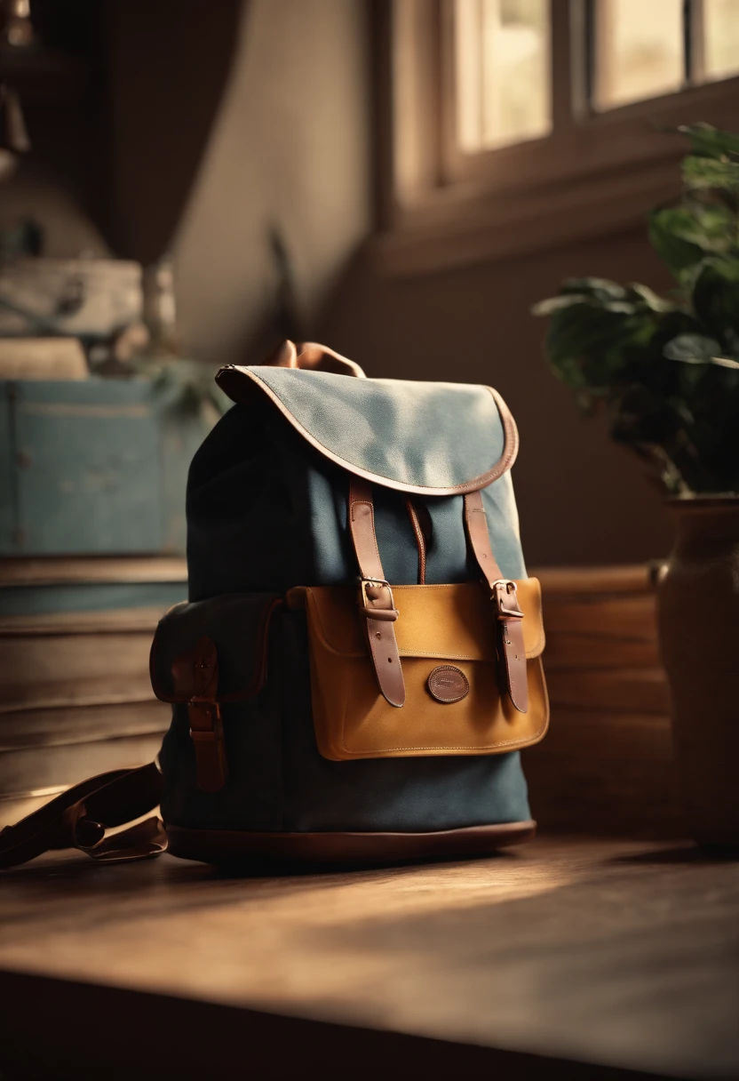 (Cute children's canvas school bag),delicated,high-class,Place on the table for a presentation,4K