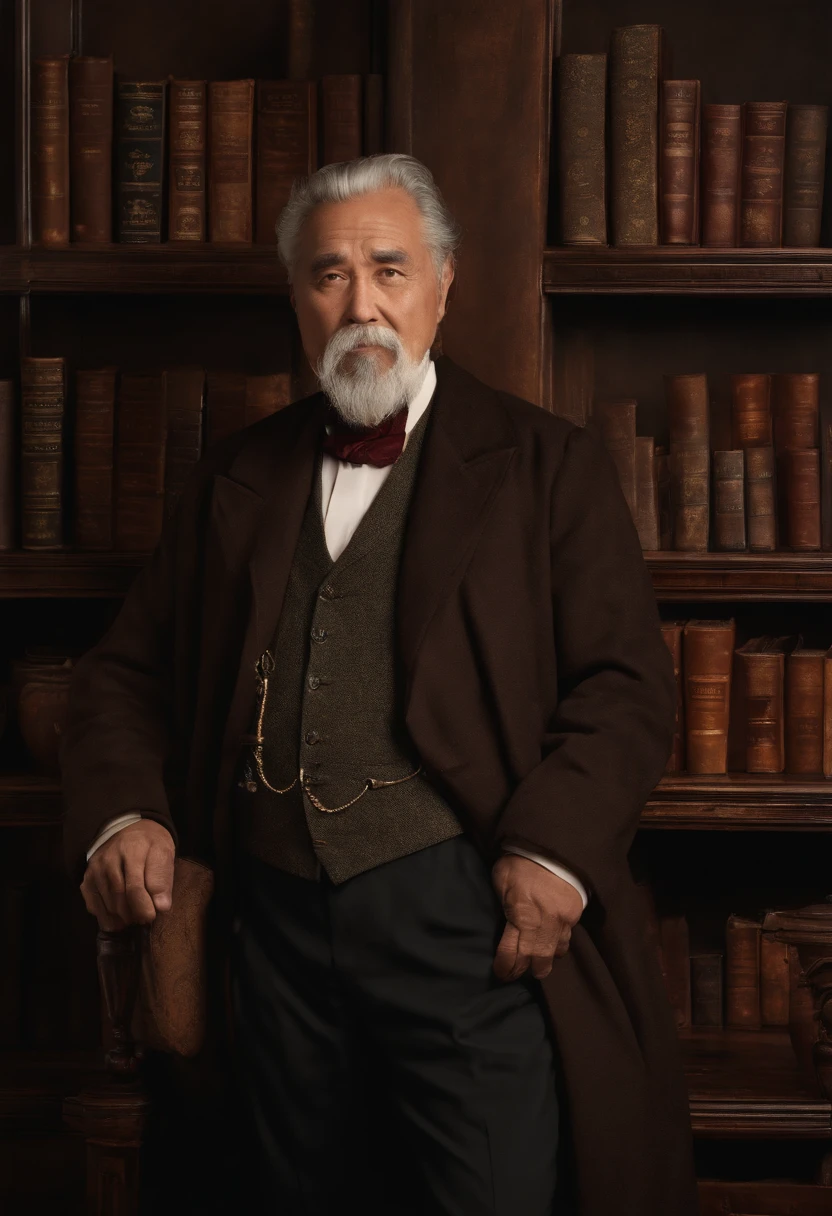 Old gentleman with a goatee, 8K分辨率,Wallpaper masterpiece,Best quality,Highly meticulous,Ultra high quality