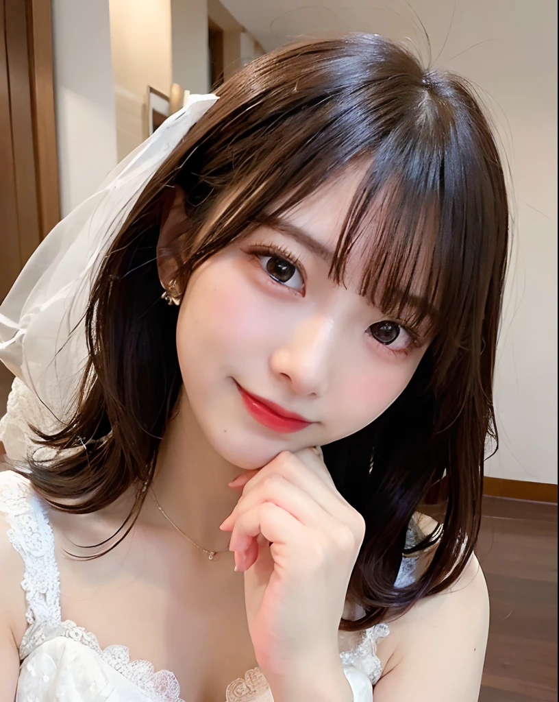 ,((weddingdress)) ,((Best Quality, 8K, masutepiece :1.3)), (full body Esbian), Sharp Focus :1.2, A pretty woman with perfect figure :1.4, Slender Abs :1.2, ((dark brown hair, Parted bangs,Big breasts :1.2)), (), Highly detailed face and skin texture, Detailed eyes, 二重まぶた ,Lovely smile,Perfect limbs,