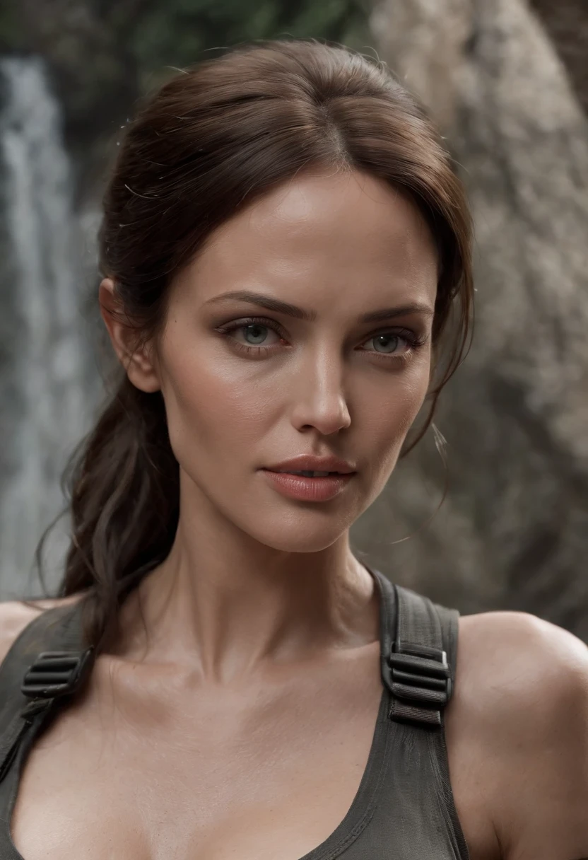Angelina Jolie as Lara Croft, a character from "Tomb Raider", (full body), ultra-detailed eyes, ultra-detailed body, nice perfect face with smooth skinice, stunning female body, ((ultra-detailed hands)), masterpiece concept fantasy art, trending on Artstation, hyper-detailed, digital art, unreal engine, 32k, ultra HD, image centered, ::n_style ugly, tiles, ((poorly drawn hands)), ((poorly drawn feet)), ((poorly drawn face)), out of frame, extra limbs, disfigured, deformed, body out of frame, bad anatomy, watermark, signature, cropped, low contrast, underexposed, overexposed , bad art, beginner, amateur, distorted face, blurred, draft, grainy,