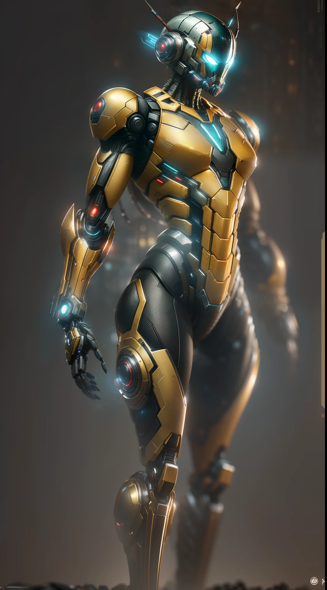 Ant-Man from Marvel photography, biomechanical, complex robot, full growth, hyper-realistic, insane small details, extremely clean lines, cyberpunk aesthetic, a masterpiece presented at Zbrush Central