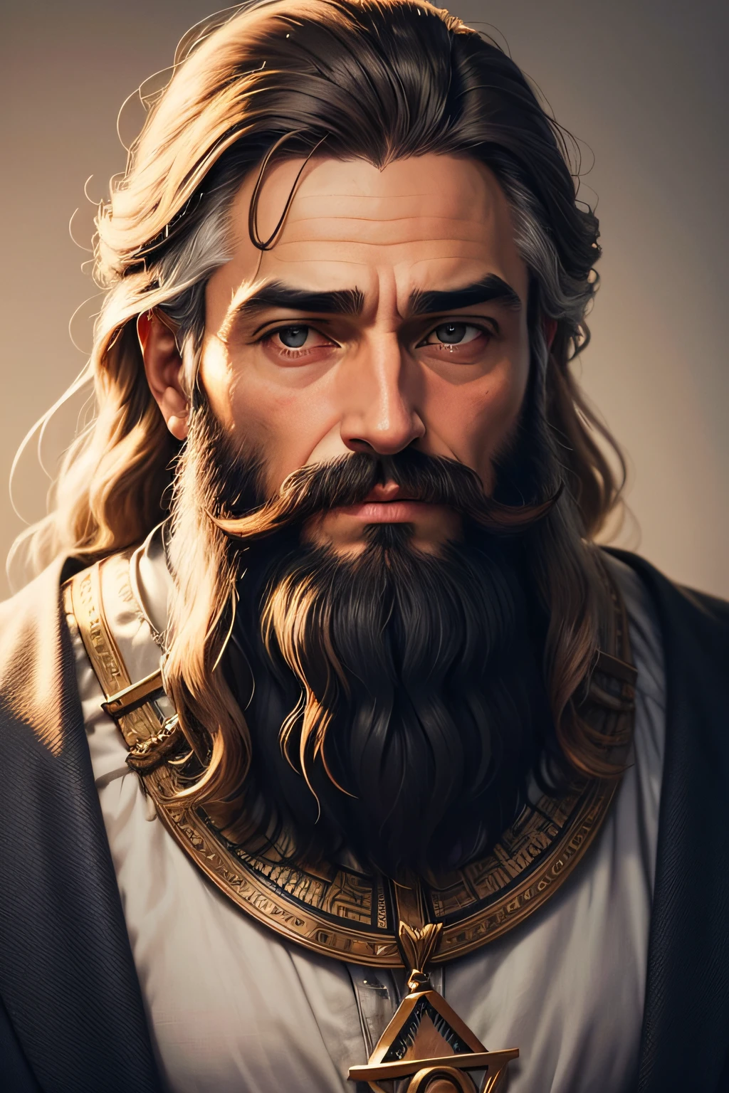 crie um homem com barba e cabelo brancos, It is important to appear the face and all the upper menbros as the arms this man is a great sage, mathematician creator of geometry, ele tem um olhar de curiosidade, Freemason, ortodoxo,