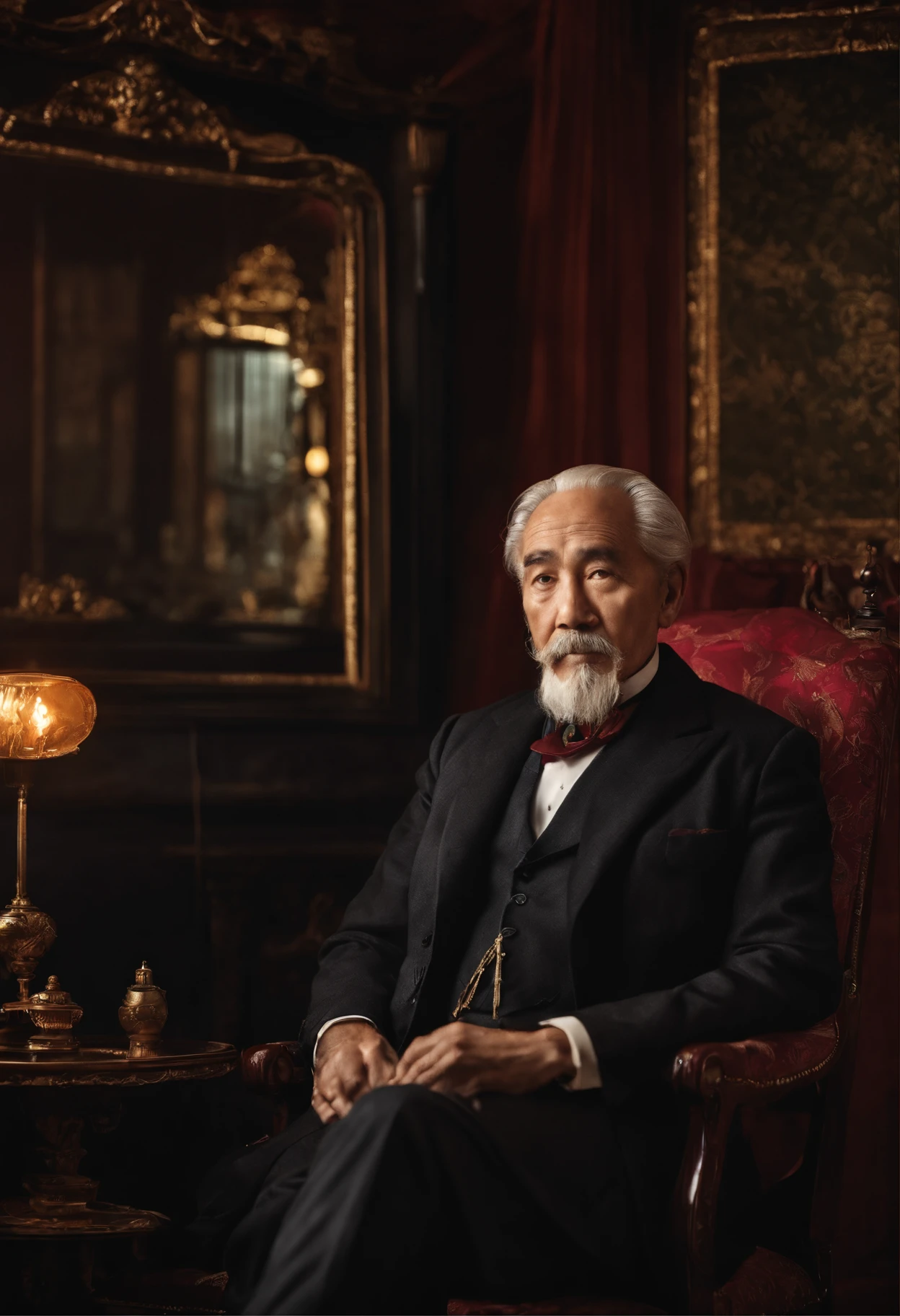 Old gentleman with a goatee, 8K分辨率,Wallpaper masterpiece,Best quality,Highly meticulous,Ultra high quality