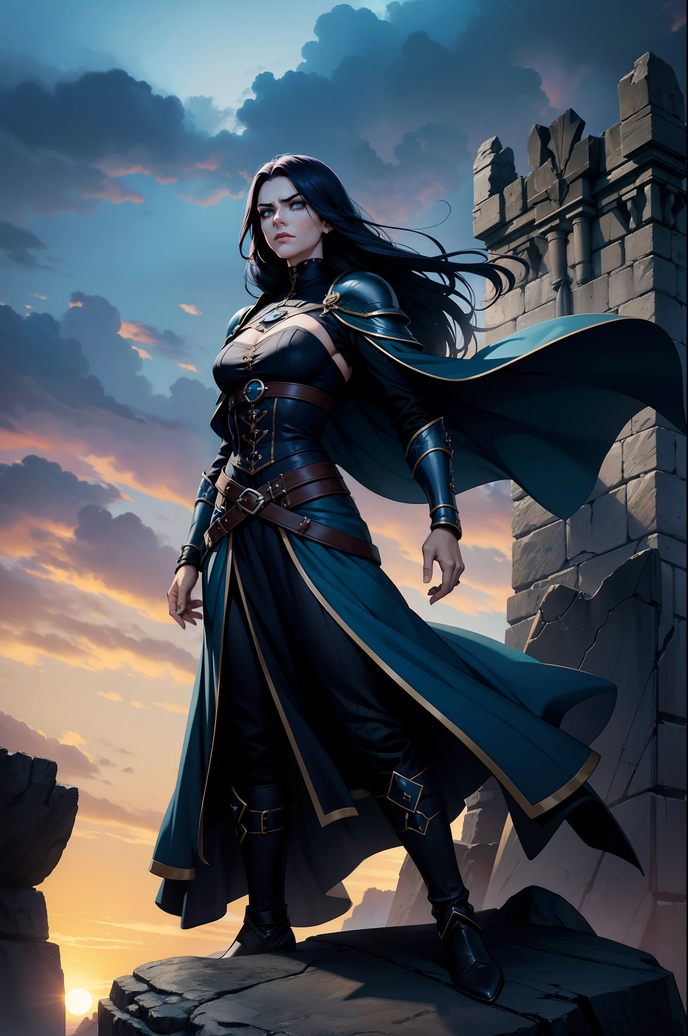 A mean, angry woman with crossed arms blocking a pathway, background is dark autumn sky, mood is hindering, obstruction, obscuring discord, digital art, hyper realistic, 8k, unreal engine, character design, art by Peter Paul Rubens, Anne Stokes, Blaz Porenta, Zdzislaw Beksinski, Marc Simonetti, Gerald Brom.