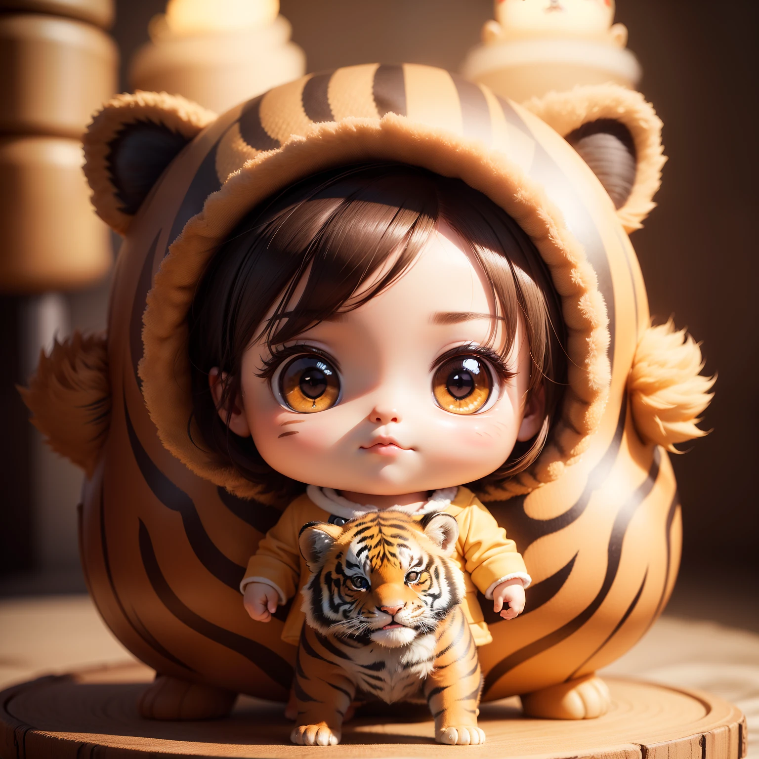 (best quality), (masterpiece), a charming chibi animation of a cute baby with a Tiger-like face, (chibi3d): 1.3, (detailed do g face:1.2), (standing posture:1.1), royal t heater background.