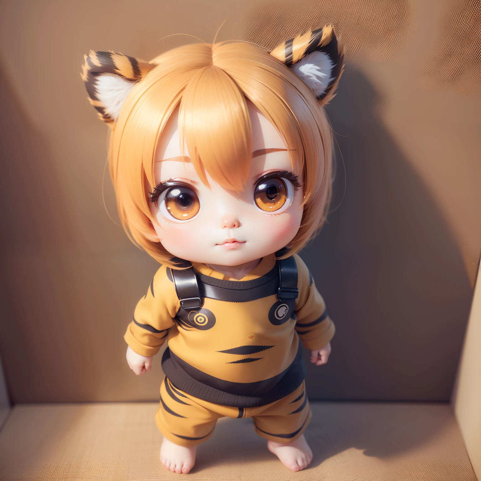 (Best Quality), (masutepiece), Charming chibi animation of cute baby with tiger-like face, (Chibi 3D): 1.3, (A detailed face:1.2), (Standing posture:1.1), Randomly selected backgrounds.