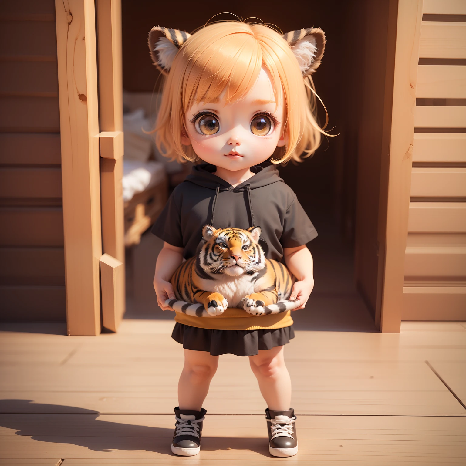 Cute little character in bright 3d with front, Tiger, Cute girl s, banana in,
