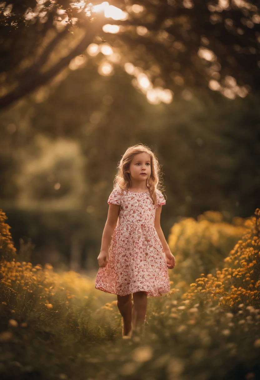 Fille blonde de 8 ans pas très belle prise en photos dans un parc. 